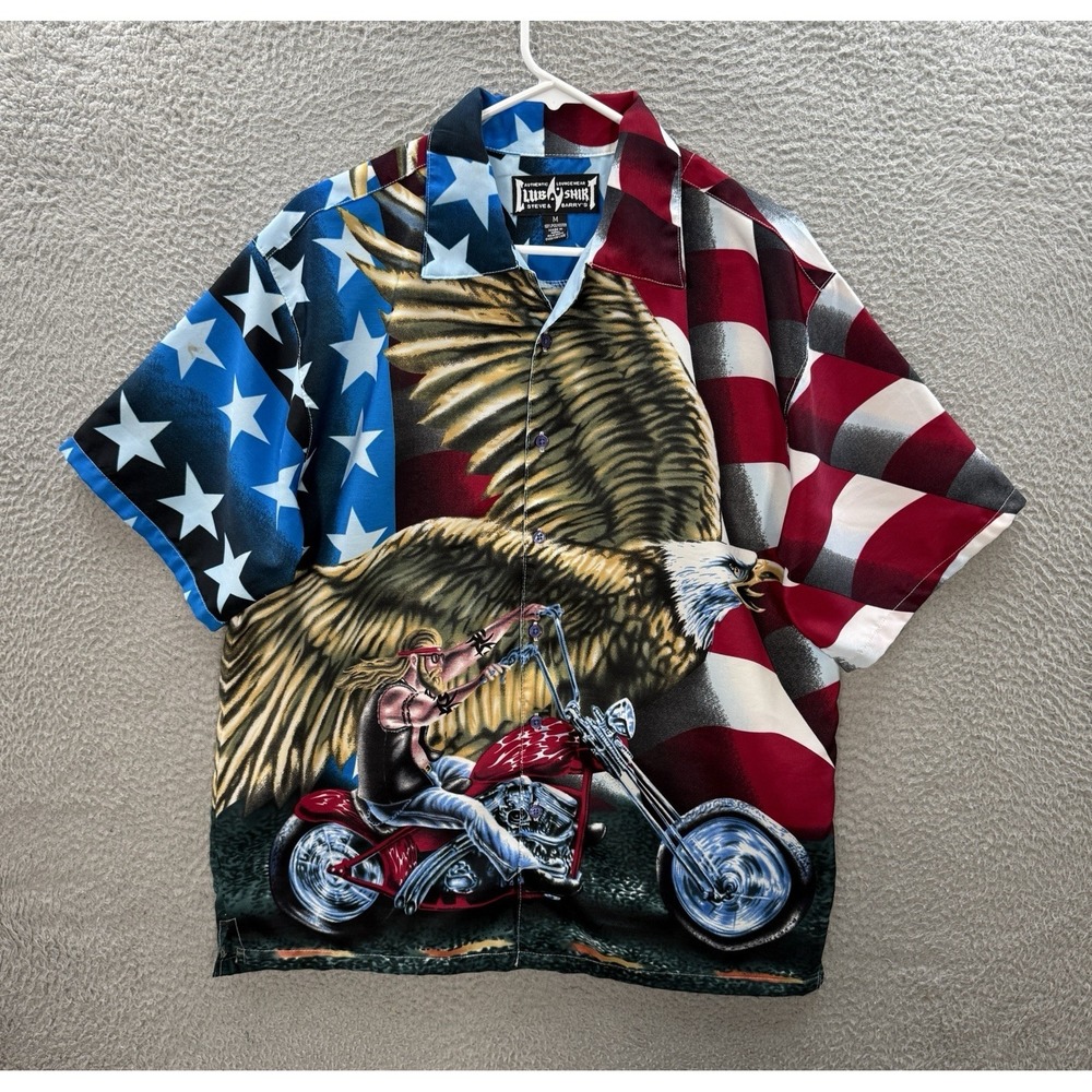 Vintage Steve & Barrys Club Shirt Adult Medium American Flag Bikerโ USA 90s Y2K